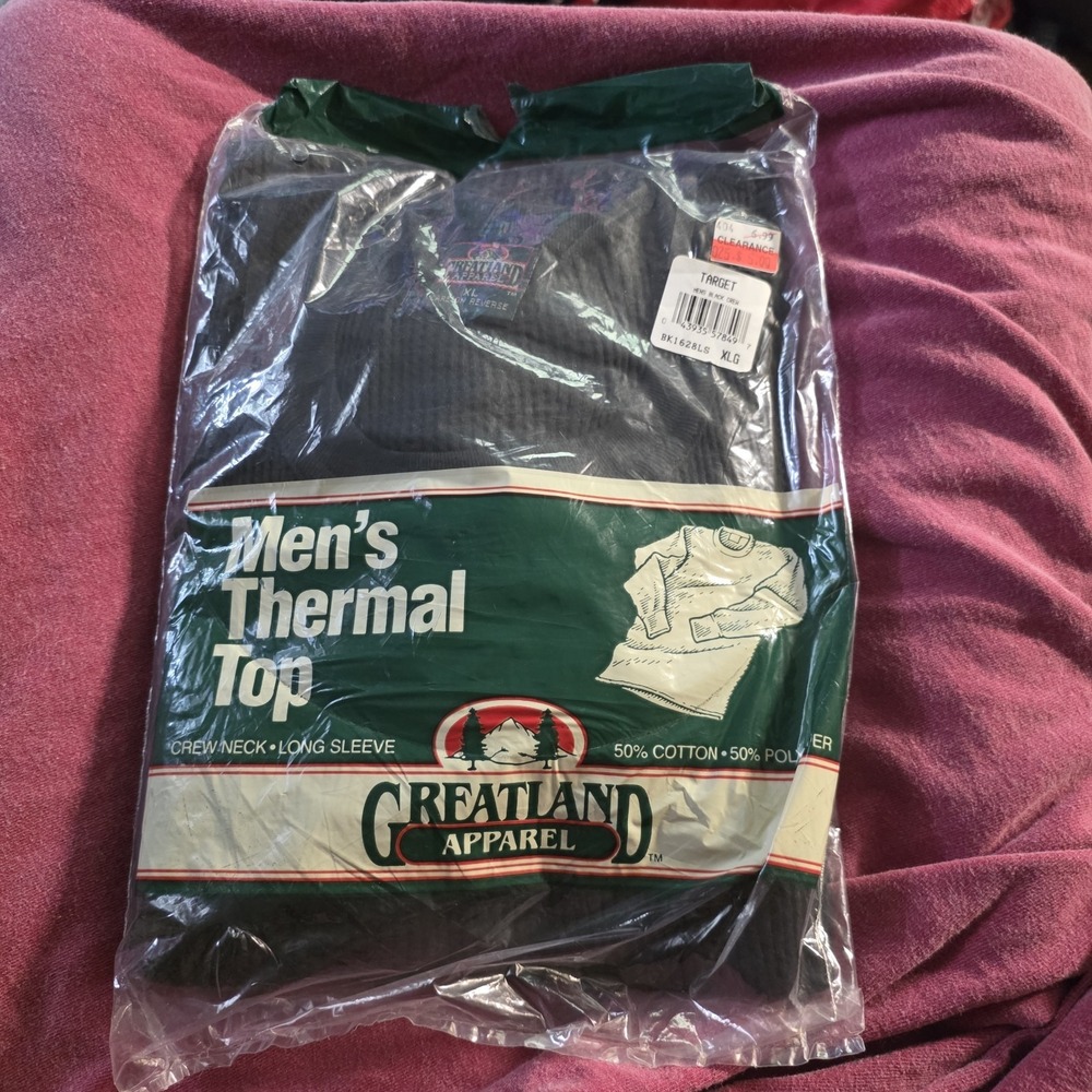Vintage Greatland Apparel Thermal Top Men's XL Black Crew Neck Long Sleeve USA